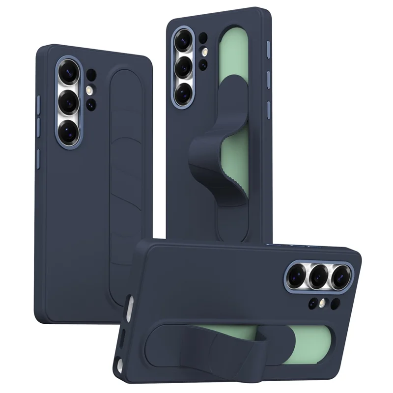 Funda para Samsung Galaxy S23 Ultra Llave inteligente Banda de muñeca invisible Soporte de pie PC + Funda de teléfono de silicona - Zafiro