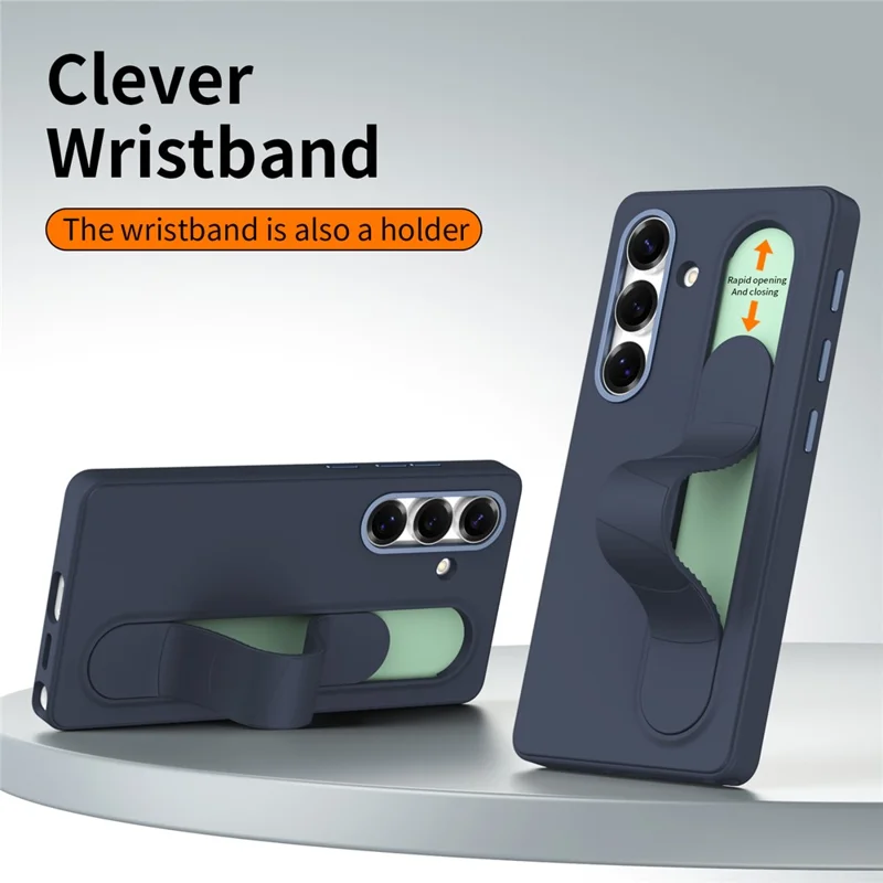 For Samsung Galaxy S24 / S25 Case Customizable Smart Key Control Wristband Kickstand PC + Silicone Phone Cover - Sapphire