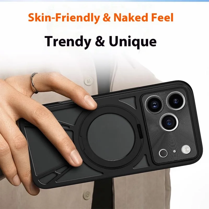 Funda para iPhone 17 Pro Max Magnética con Soporte Plegable Disipación de Calor Hueca Silicona + PC + Parachoques de Metal - Negro