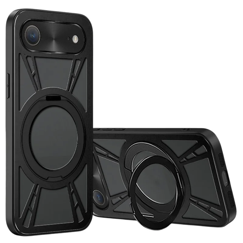 Funda de Aire para iPhone Soporte Magnético Disipación de Calor Hueca Silicona + PC + Parachoques de Metal - Negro