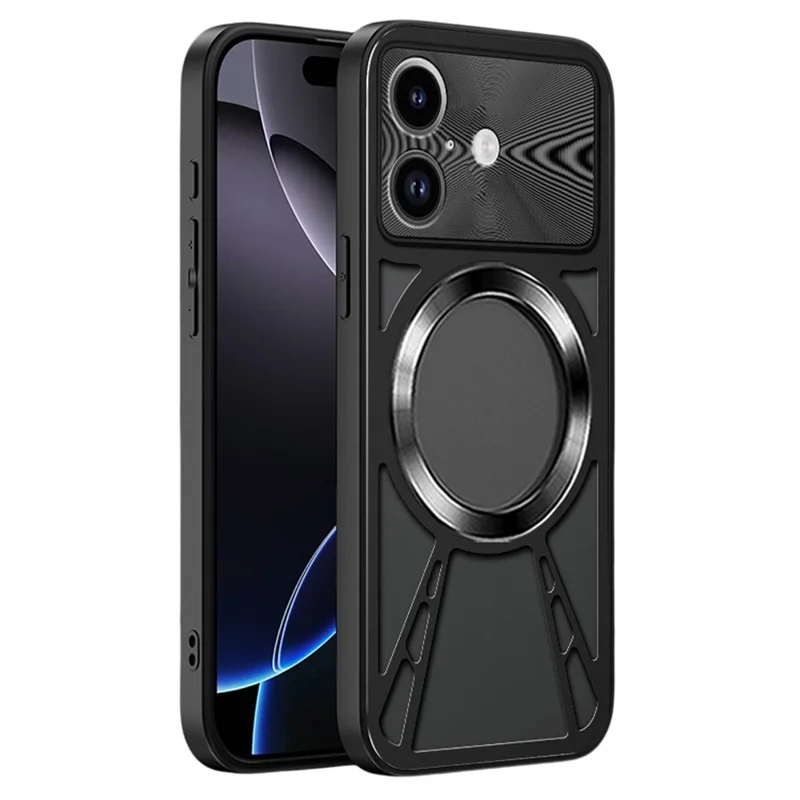 For iPhone 17 Case Magnetic Case Hollow Heat Dissipation PC + Silicone Phone Coverr - Black