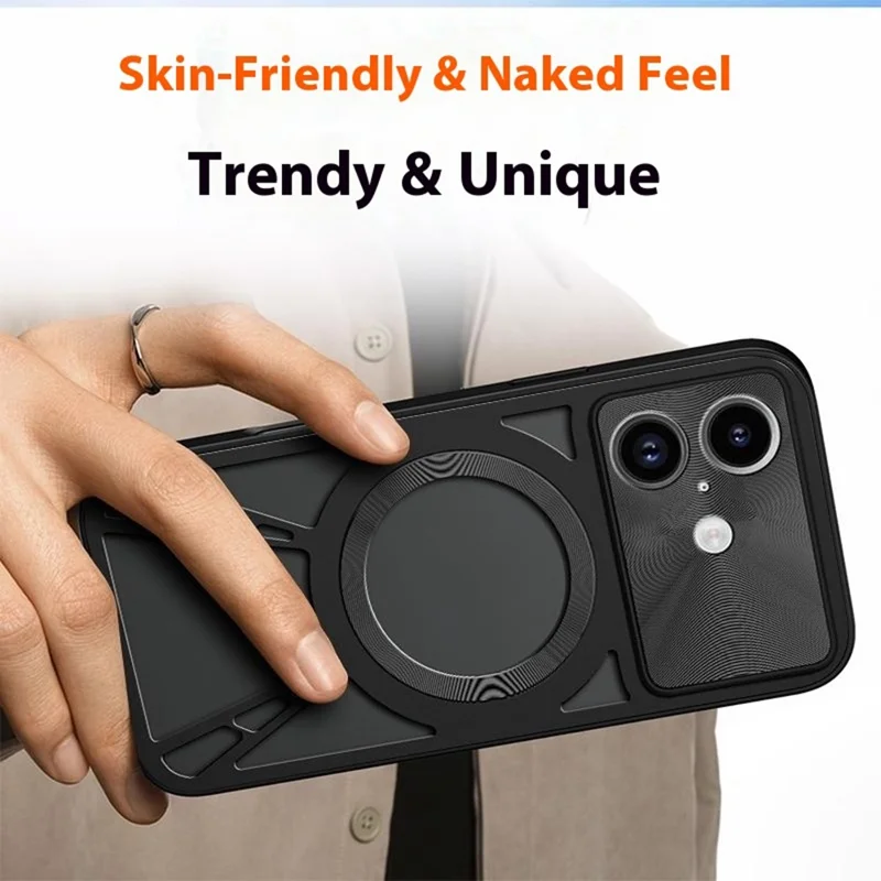 For iPhone 17 Case Magnetic Case Hollow Heat Dissipation PC + Silicone Phone Coverr - Black