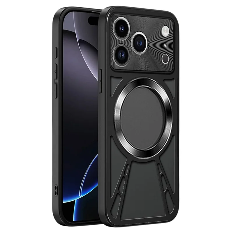 Voor iPhone 17 Pro Max hoesje Magnetisch hoesje Holle warmteafvoer PC + Siliconen telefoonhoesje - Zwart