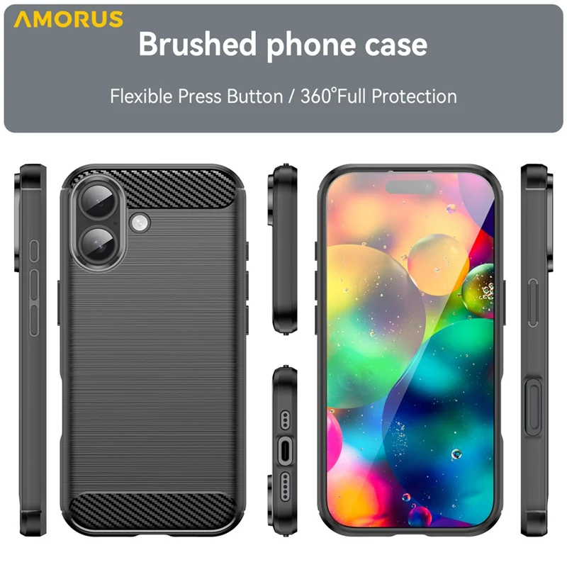 AMORUS Funda para iPhone 17 Textura de fibra de carbono Cubierta de teléfono protectora cepillada - Negro