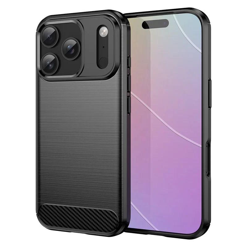 AMORUS Pour Étui iPhone 17 Pro Texture Fibre de Carbone Brossé Coque de Protection - Noir