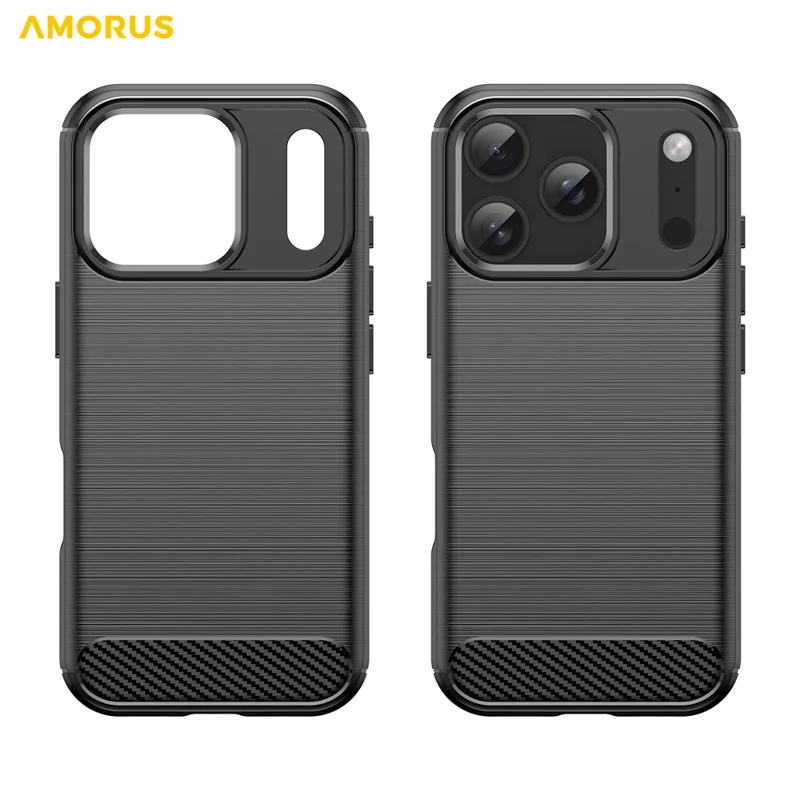AMORUS Pour Étui iPhone 17 Pro Texture Fibre de Carbone Brossé Coque de Protection - Noir