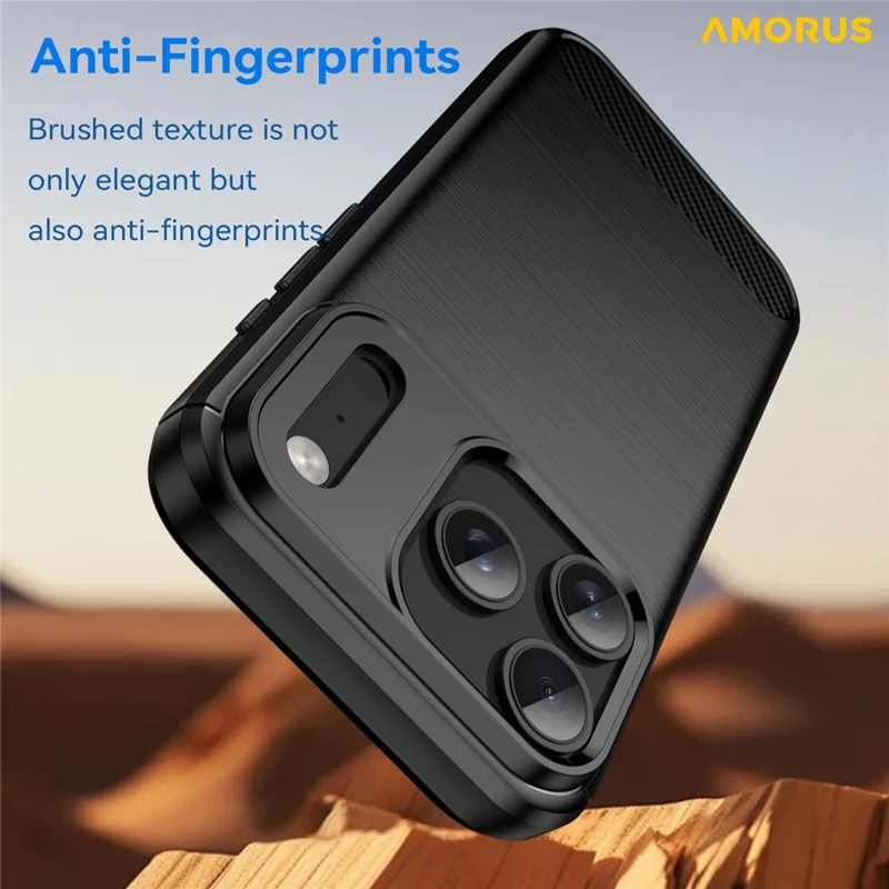 AMORUS Pour Étui iPhone 17 Pro Texture Fibre de Carbone Brossé Coque de Protection - Noir