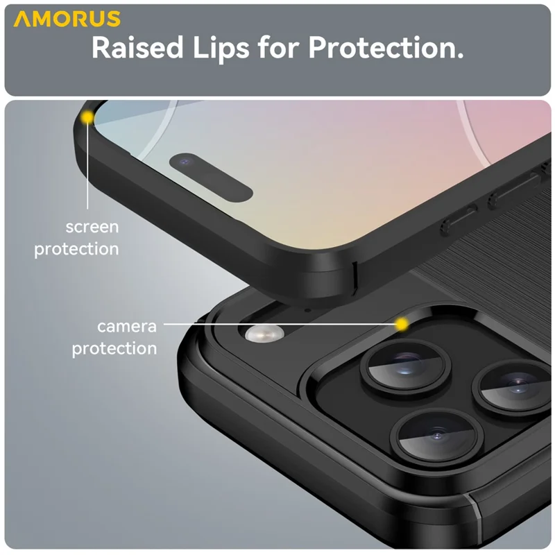 AMORUS Pour Étui iPhone 17 Pro Texture Fibre de Carbone Brossé Coque de Protection - Noir
