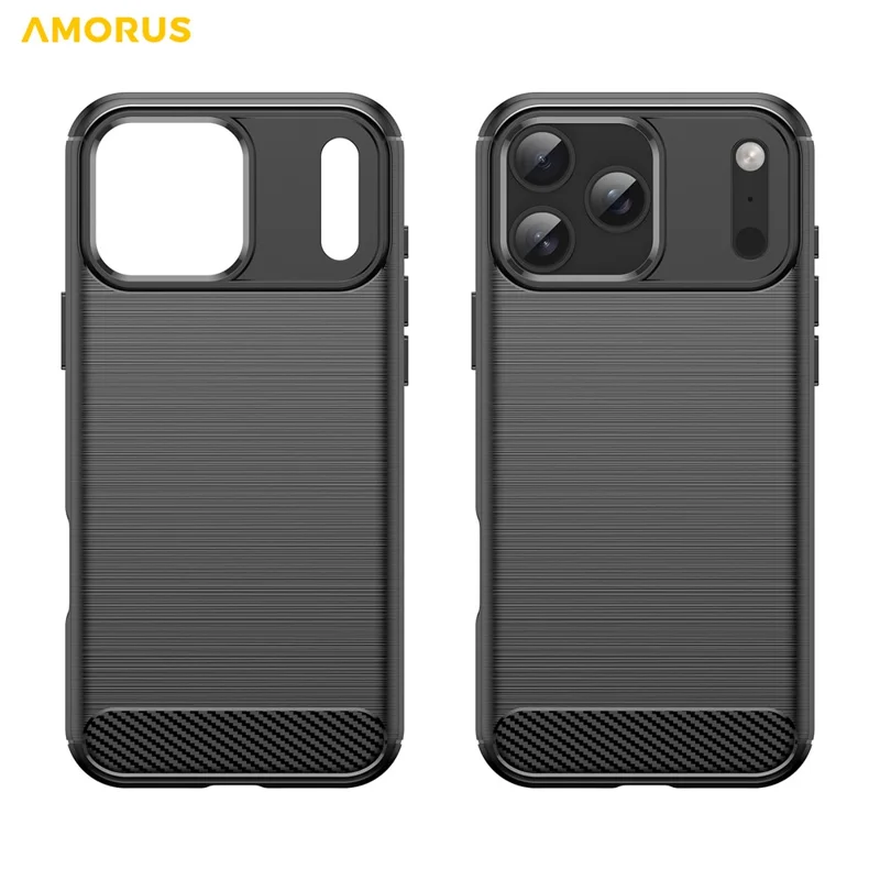AMORUS Pour iPhone 17 Pro Max Étui Texture en Fibre de Carbone Brossée Coque de Protection - Noir