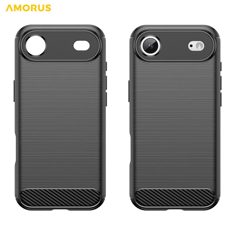 Funda de teléfono AMORUS para iPhone Air Case, textura de fibra de carbono, protección cepillada - Negro