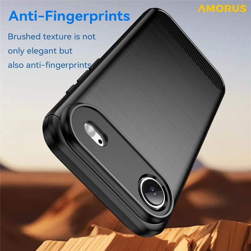 Funda de teléfono AMORUS para iPhone Air Case, textura de fibra de carbono, protección cepillada - Negro