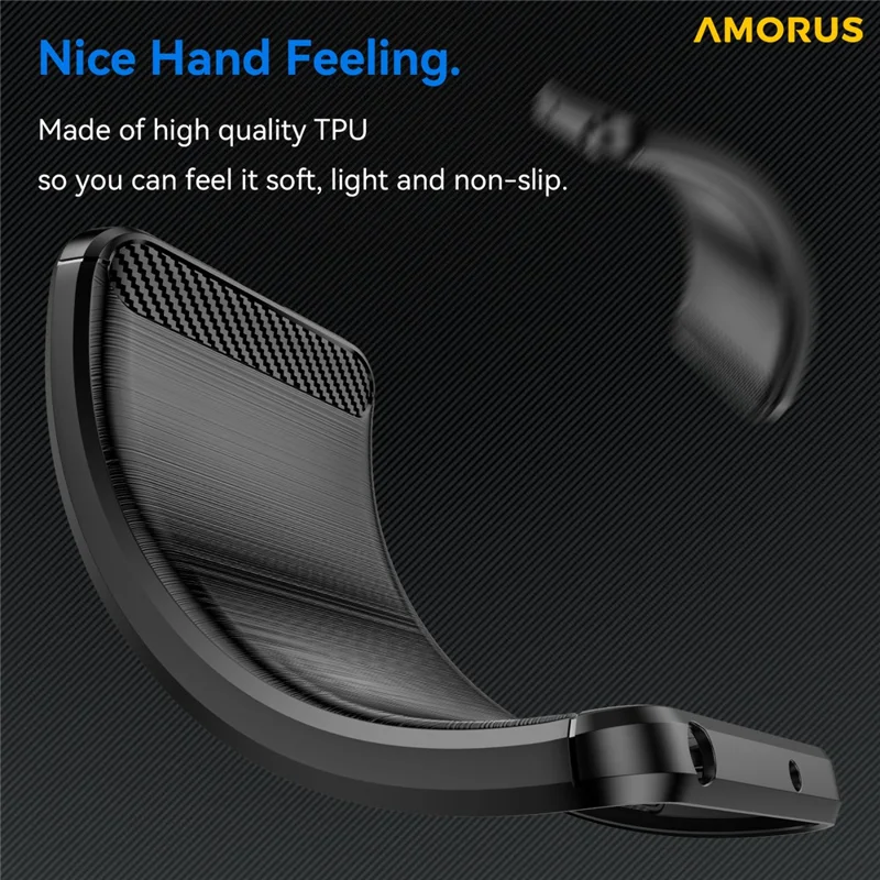Funda de teléfono AMORUS para iPhone Air Case, textura de fibra de carbono, protección cepillada - Negro