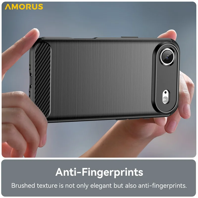Funda de teléfono AMORUS para iPhone Air Case, textura de fibra de carbono, protección cepillada - Negro