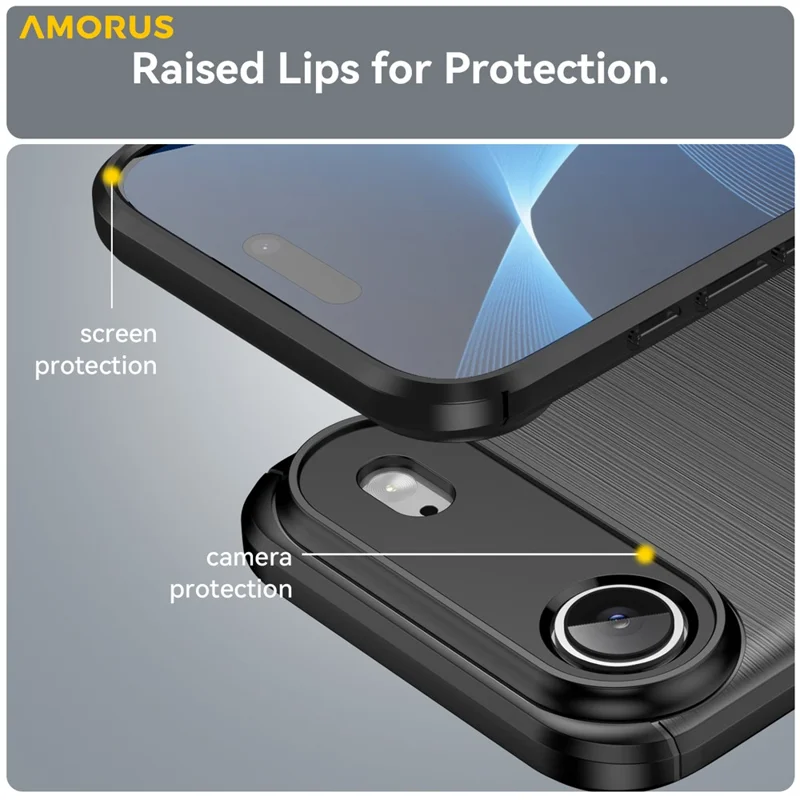 Funda de teléfono AMORUS para iPhone Air Case, textura de fibra de carbono, protección cepillada - Negro