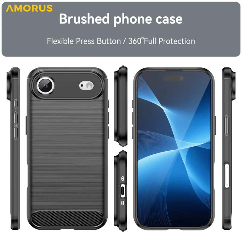 Funda de teléfono AMORUS para iPhone Air Case, textura de fibra de carbono, protección cepillada - Negro