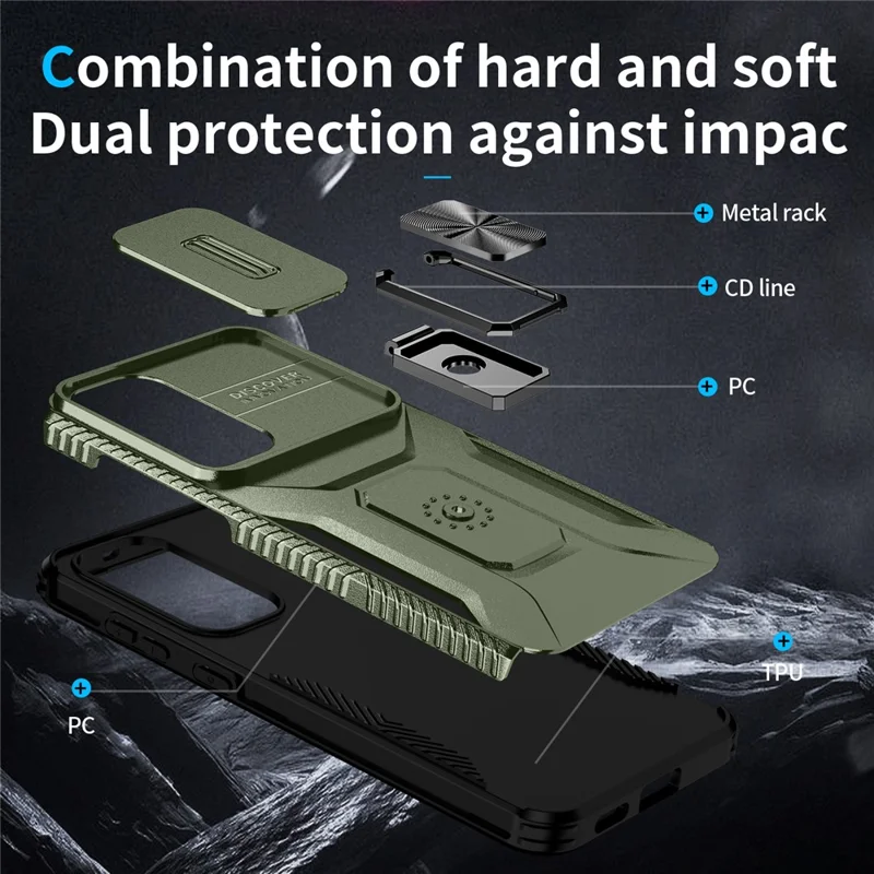 Custodia per Samsung Galaxy S25 FE Camshield Kickstand TPU + PC Anti-Scivolo Custodia per telefono - Verde