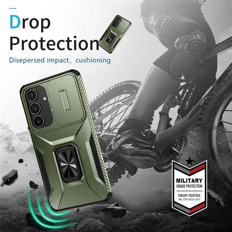 Custodia per Samsung Galaxy S25 FE Camshield Kickstand TPU + PC Anti-Scivolo Custodia per telefono - Verde