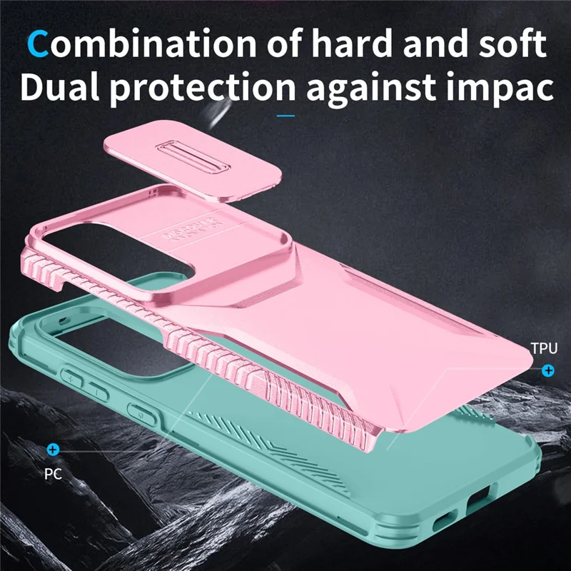 For Samsung Galaxy S25 FE Case Camshield TPU + PC Phone Cover Non-Slip Side Edge - Pink  /  Green