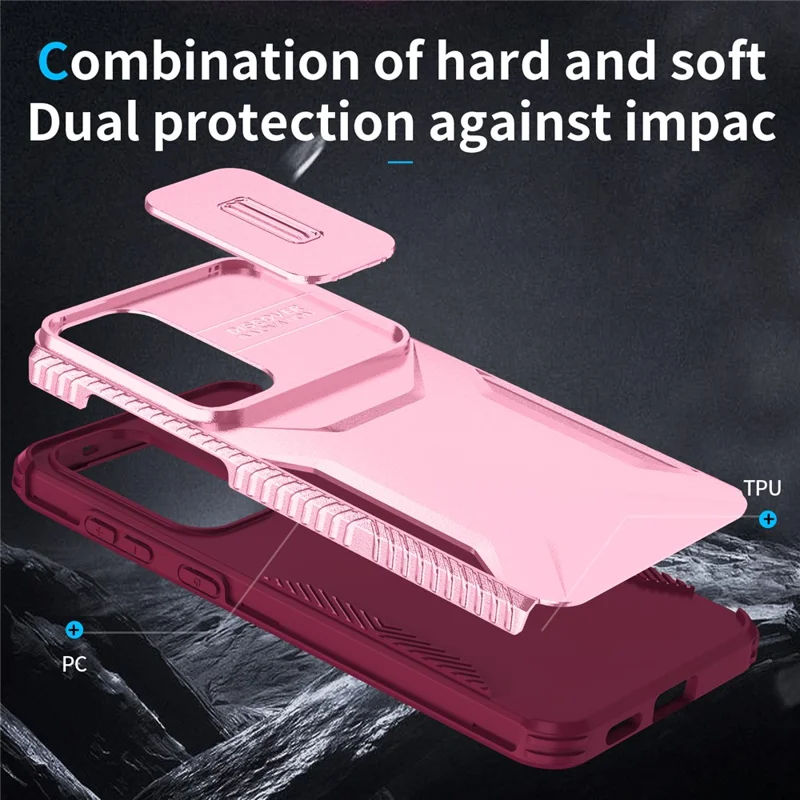 For Samsung Galaxy S25 FE Case Camshield TPU + PC Phone Cover Non-Slip Side Edge - Pink  /  Wine Red