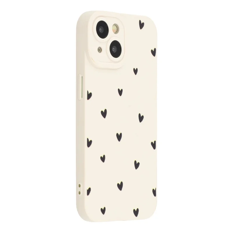 For iPhone 15 Plus Case Heart Pattern TPU Phone Back Cover - Antique White / Black Hearts