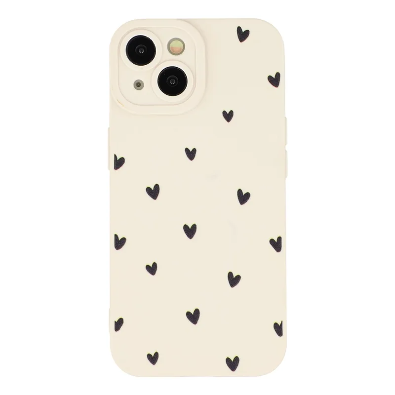 For iPhone 15 Plus Case Heart Pattern TPU Phone Back Cover - Antique White / Black Hearts