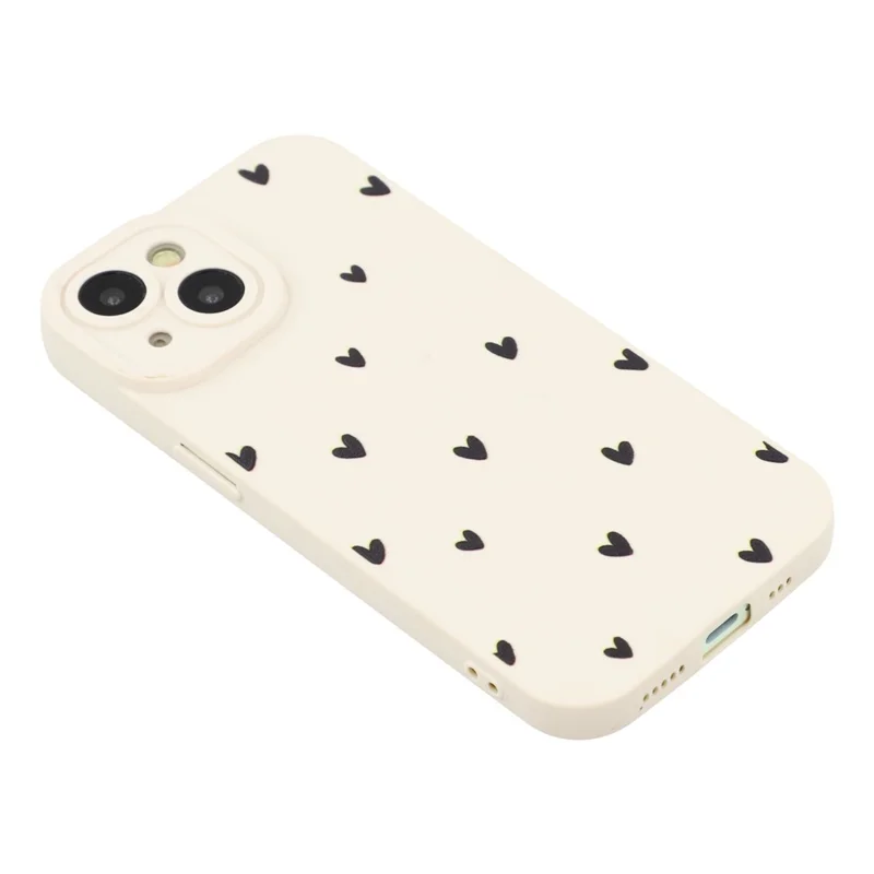 For iPhone 15 Plus Case Heart Pattern TPU Phone Back Cover - Antique White / Black Hearts