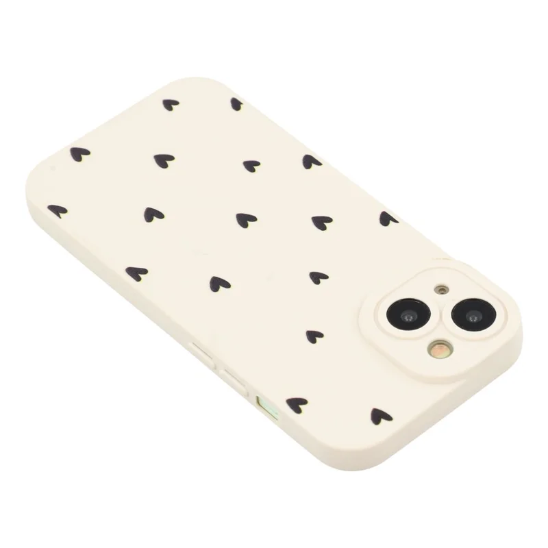 For iPhone 15 Plus Case Heart Pattern TPU Phone Back Cover - Antique White / Black Hearts