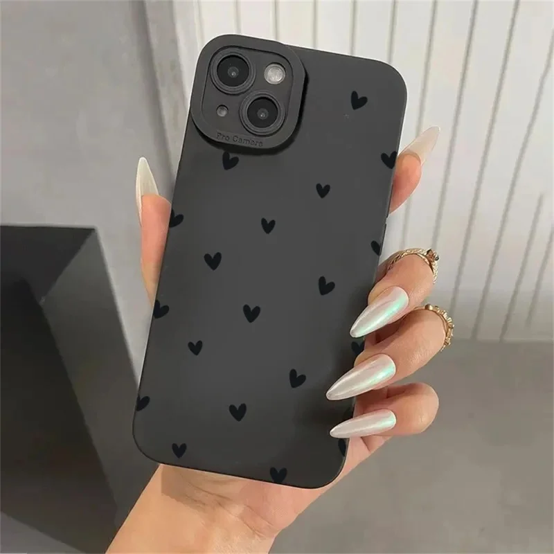 For iPhone 13 Case Heart Pattern TPU Phone Back Cover - Black / Black Hearts