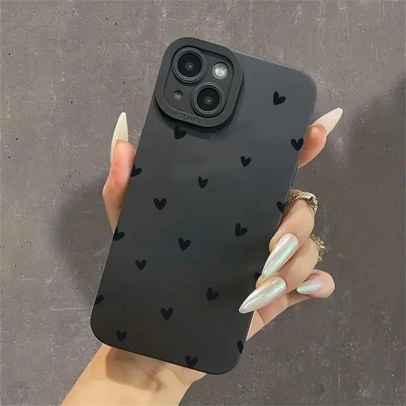 For iPhone 13 Case Heart Pattern TPU Phone Back Cover - Black / Black Hearts