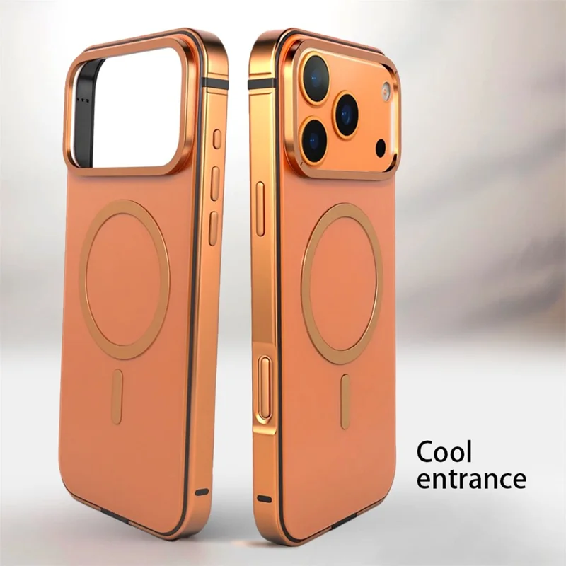 Чехол для iPhone 17 Pro Max, металлическая рамка TPU, пластиковая задняя панель, совместимый с MagSafe - оранжевый