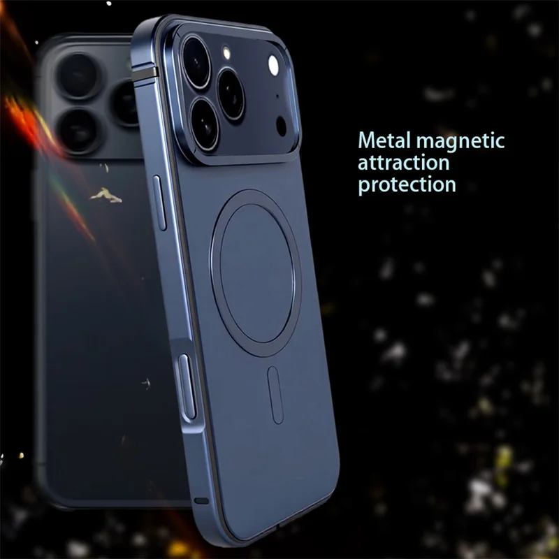 Чехол для iPhone 17 Pro Max, металлическая рамка TPU, пластиковая задняя панель, совместимый с MagSafe - оранжевый