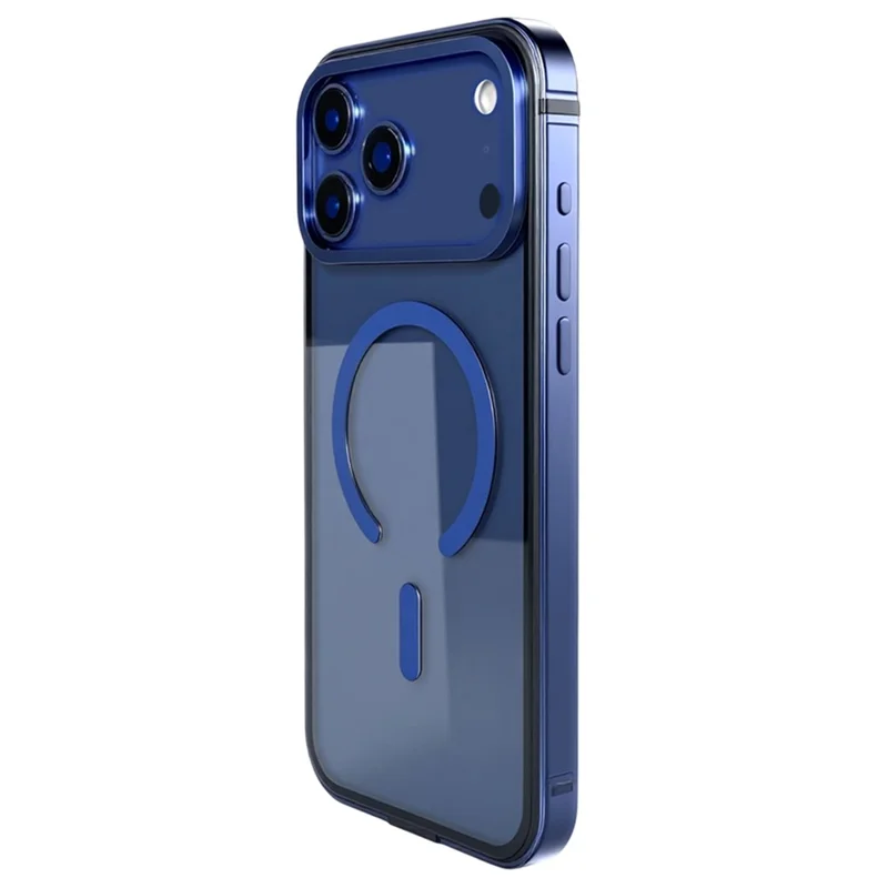 iPhone 17 Pro Max Hülle Metall TPU Rahmen PC Rückseite Klar Handyhülle Kompatibel mit MagSafe - Navy Blau