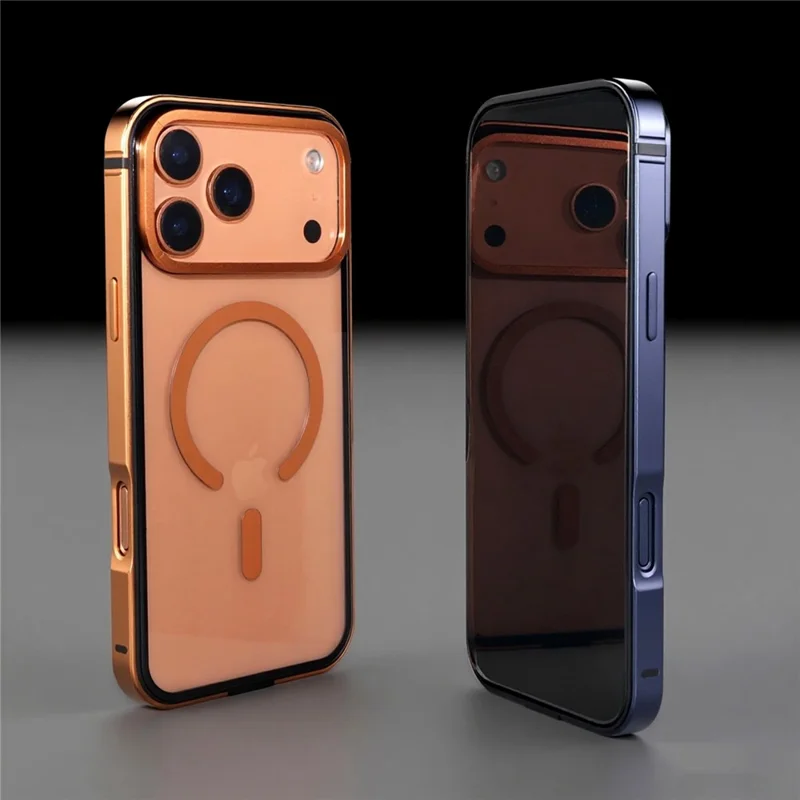 iPhone 17 Pro Max Hülle Metall TPU Rahmen PC Rückseite Klar Handyhülle Kompatibel mit MagSafe - Navy Blau