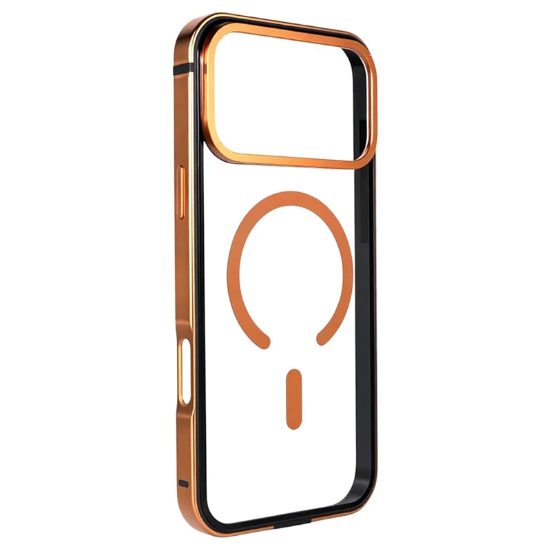 For iPhone 17 Pro Max Case Metal TPU Frame PC Back Clear Phone Cover Compatible with MagSafe - Orange