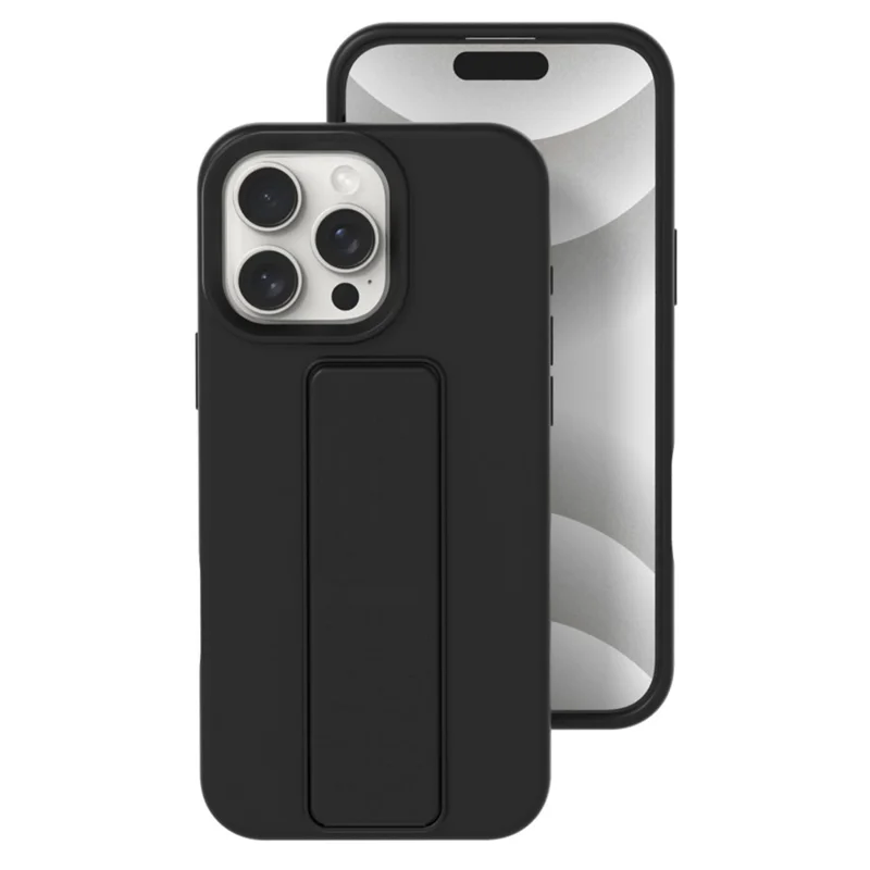 Bulk Purchasing For iPhone 15 Pro Case Drop Protection Liquid Silicone Phone Cover with Hidden Kickstand - Black