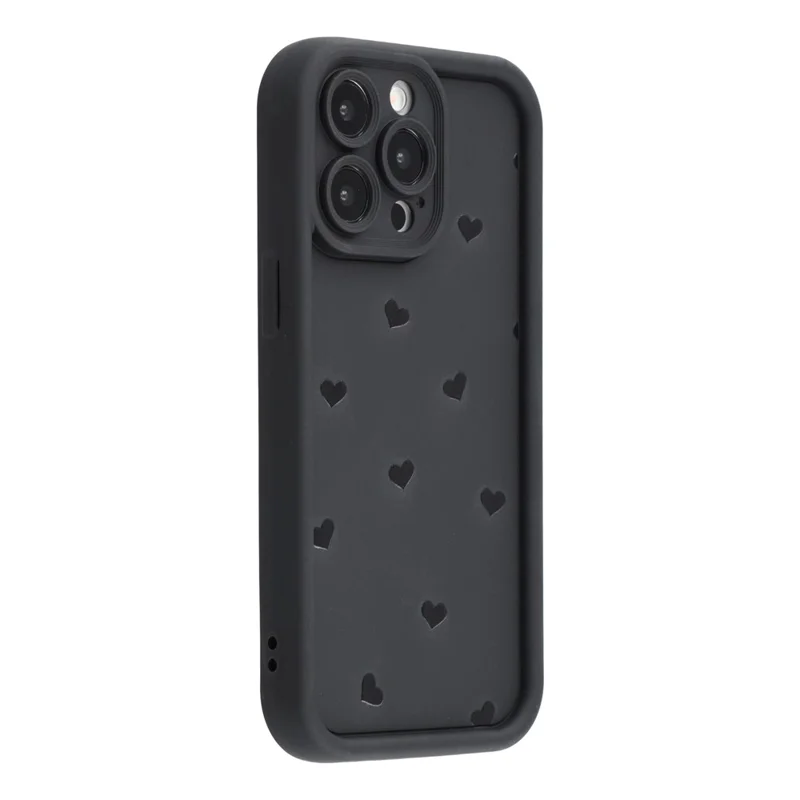 For iPhone 13 Pro Case Heart Pattern TPU Phone Cover with Stepped Edge - Black