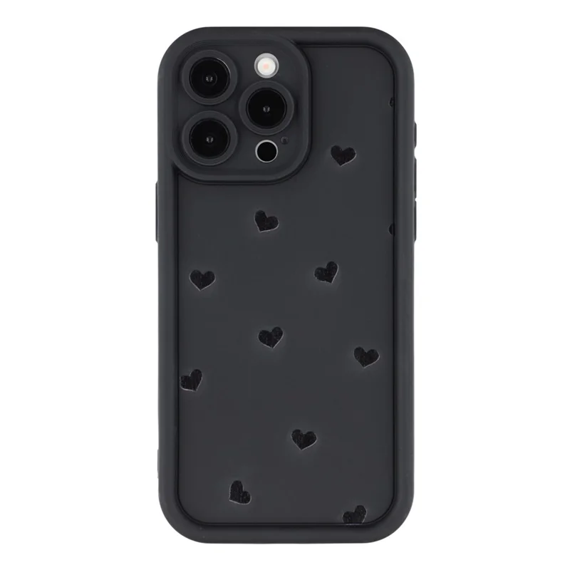 For iPhone 13 Pro Case Heart Pattern TPU Phone Cover with Stepped Edge - Black