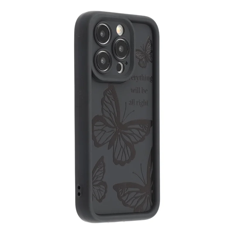 For iPhone 15 Pro Max Case Butterfly Print TPU Shockproof Phone Back Cover - Black