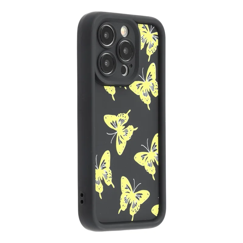 For iPhone 14 Pro Max Case Butterfly Print TPU Shockproof Phone Back Cover - Yellow