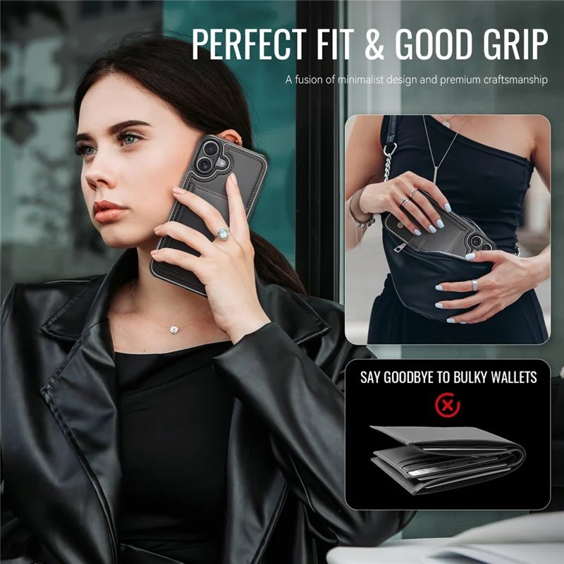 JEEHOOD J09 For iPhone 17 Detachable Case with Card Holder, RFID Blocking Leather Back Cover Compatible with MagSafe - Black