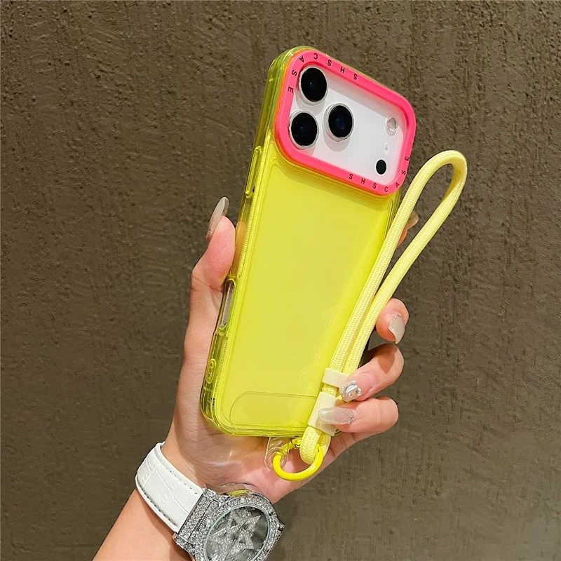 iPhone 17 Pro Max Hülle Klar Kontrastfarben Stoßfest TPU Telefonrückseite mit Handgelenkschlaufe - Gelb