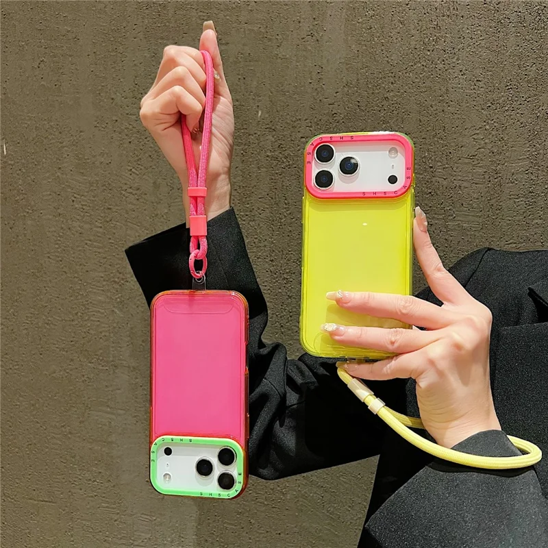 iPhone 17 Pro Max Hülle Klar Kontrastfarben Stoßfest TPU Telefonrückseite mit Handgelenkschlaufe - Gelb
