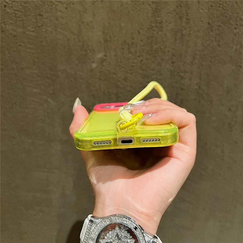 For iPhone 17 Pro Max Case Clear Contrasting Colors Shockproof TPU Phone Back Cover with Wrist Strap - Transparent