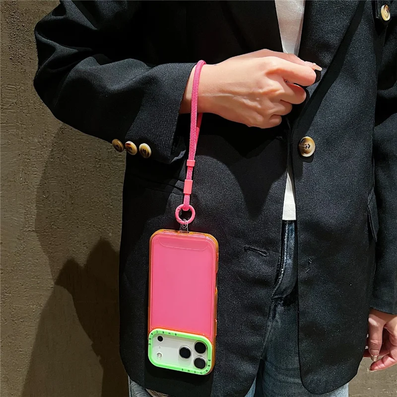 For iPhone 17 Pro Max Case Clear Contrasting Colors Shockproof TPU Phone Back Cover with Wrist Strap - Transparent