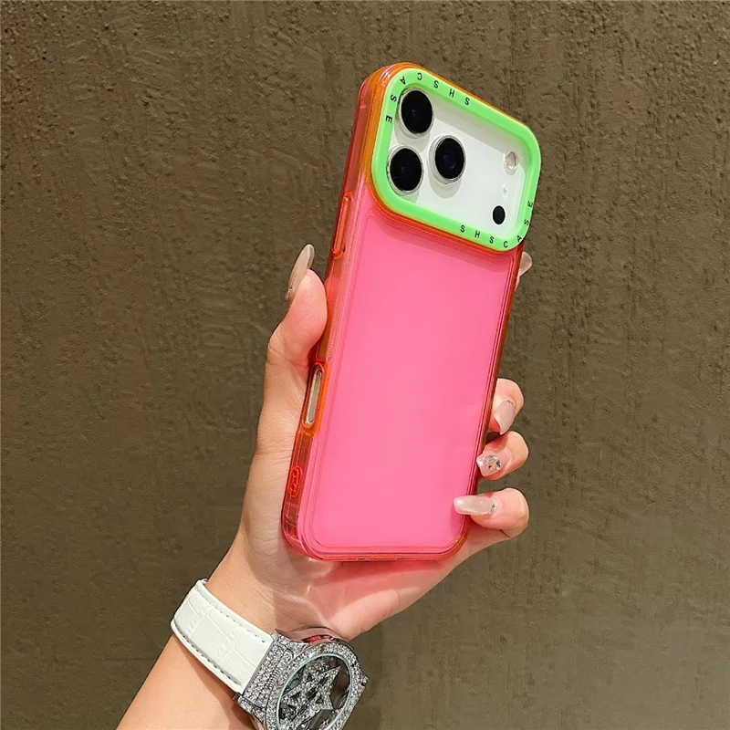 Étui iPhone 17 Pro Max Transparent Couleurs Contrastées Antichoc TPU Coque Arrière de Téléphone - Rose