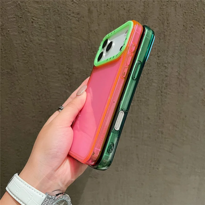 Étui iPhone 17 Pro Max Transparent Couleurs Contrastées Antichoc TPU Coque Arrière de Téléphone - Rose