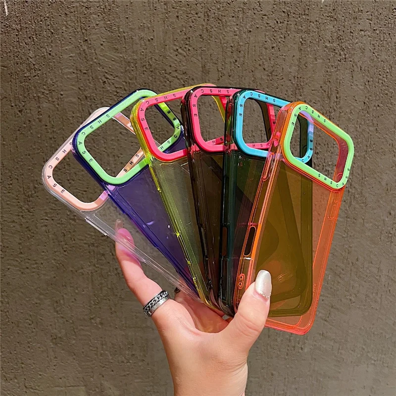 Étui iPhone 17 Pro Max Transparent Couleurs Contrastées Antichoc TPU Coque Arrière de Téléphone - Rose