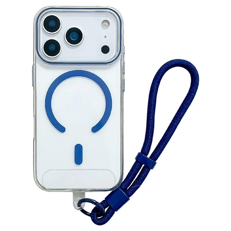 Funda para iPhone 17 Pro Max compatible con MagSafe Cubierta trasera de PC duro con correa para la muñeca - Zafiro