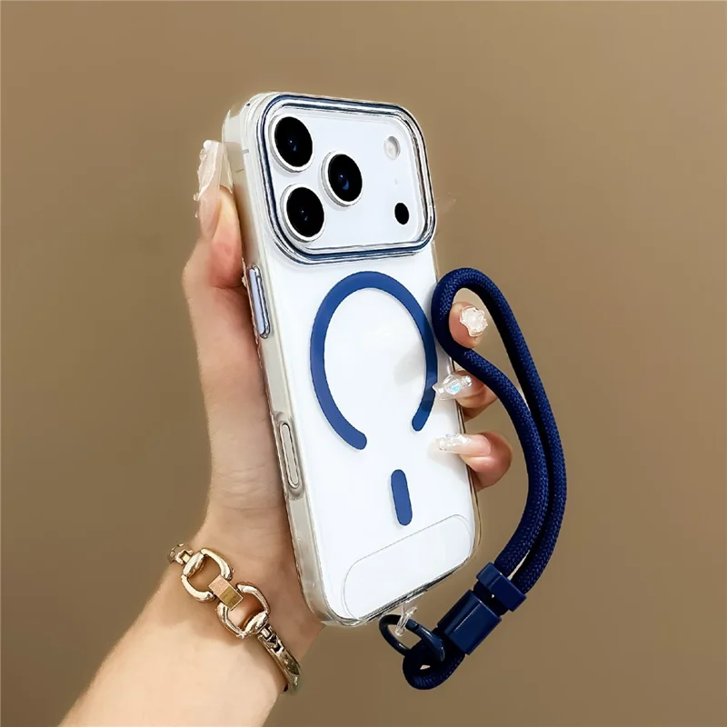Funda para iPhone 17 Pro Max compatible con MagSafe Cubierta trasera de PC duro con correa para la muñeca - Zafiro