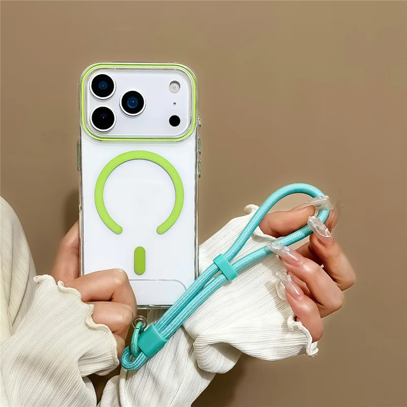 For iPhone 17 Pro Case Compatible with MagSafe Hard PC Phone Back Cover with Wrist Strap - Sapphire